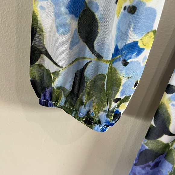 Marina FLORAL‎ LONG SLEEVE FAUX WRAP DRESS Blue Green Chiffon Size 14 Midi NWT - Picture 7 of 14